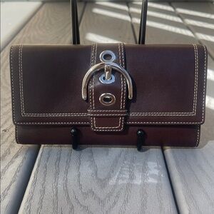 Coach Brown Leather Wallet with Silver Accents
